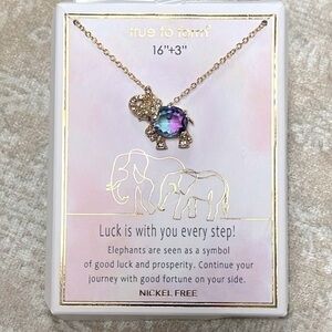 Brand New True to Form Elephant Rhinestone Gold Tone Necklace Luck Prosperity